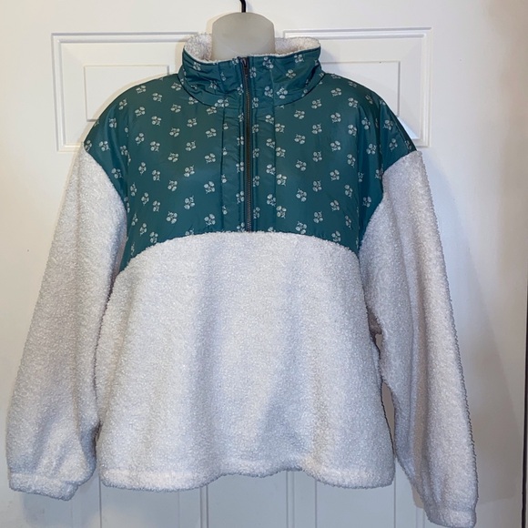 Universal Thread Floral Teal and White Sherpa Pullover Plus Size XXL - Picture 1 of 9